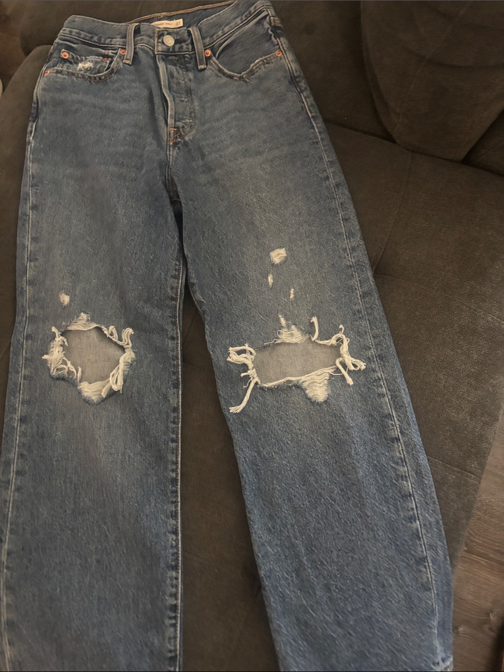 Levi's Women's Straight Leg Distressed Blue Jeans